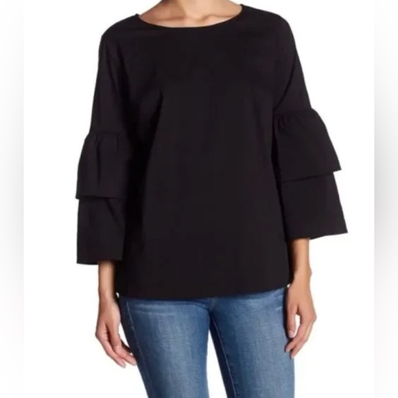 J. Crew Tops - J. Crew Mercantile Black Tiered Bell Sleeve Blouse